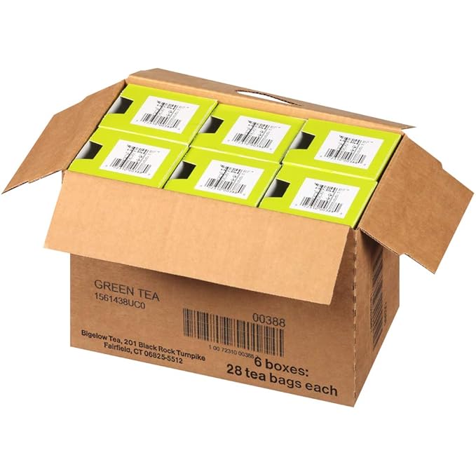 Bigelow Green Tea 28-Count Boxes (Pack of 6) Premium Bagged Green Tea Bright Antioxidant-Rich All Natural Medium-Caffeine Tea in Individual Foil-Wrapped Bags - Bloomnest