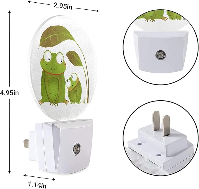 EKOBLA Frog Night Light Two Frogs Under Big Leaf Green Animal Cute Night Lights Plug into Wall for Boys Girls Room LED Round Lamp, Dusk to Dawn 0.5W Sleep Friendly - Bloomnest