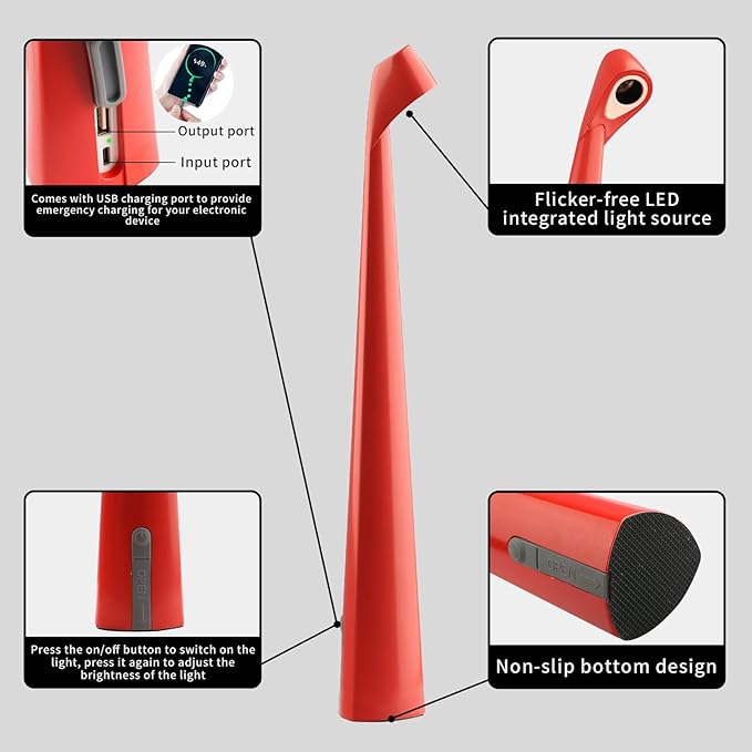 Table Lamps Cordless Rechargeable Battery Light, LED Desk Lamps Outdoor Portable Touch Lamps, Operated Wireless Portable Lamp. (Red) - Bloomnest