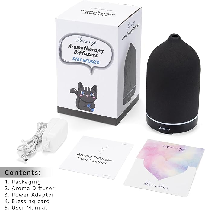 200ML Ceramic Essential Oil Diffuser - Ultrasonic Aromatherapy & Humidifier with 7-Color LED Lights, Auto Shut-Off, Black, 1H/3H/6H Timer | Scent for Home, Office, Yoga - Bloomnest