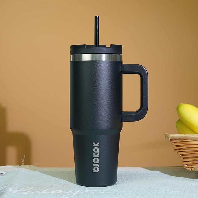BJPKPK 30oz Stainless Steel Insulated Tumbler With Handle And Lid Straw Travel Coffee Mug Thermal Cup,Black - Bloomnest
