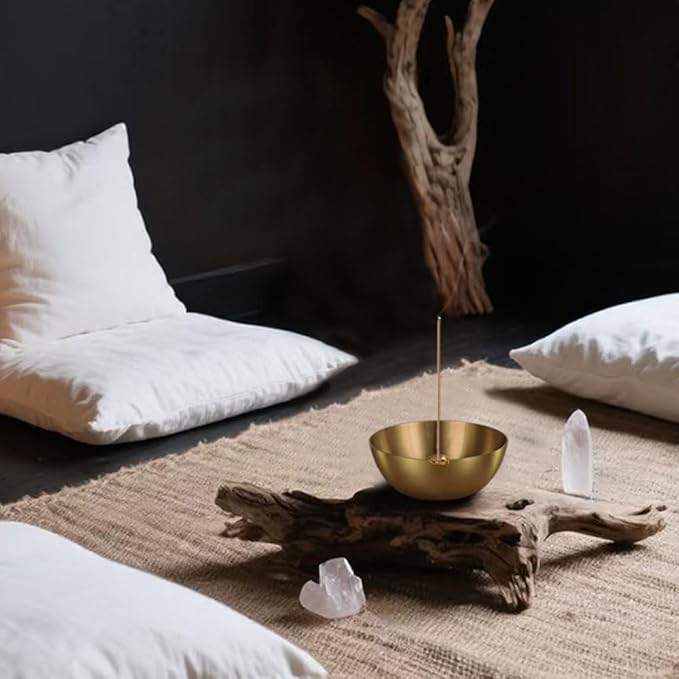 5 Inch Brass Bowl, Incense Holder for Large Sticks/Cones, Small Copper/Gold Decorative Offering Bowl, Sound Bowl, Ash Catcher for Altar, Meditation - Bloomnest