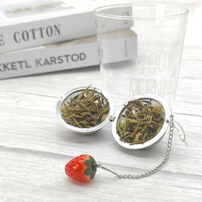 Cute Tea Infuser, Strawberry Tea Ball Tea Filter Cute Stainless Steel Ball Mesh Strainer for Loose Tea and Spices & Seasonings (Strawberry) - Bloomnest