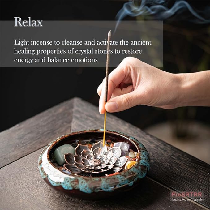Incense Stick Holder-Crystal Lotus Incense Holder,Ceramic Incense Burner - Bloomnest