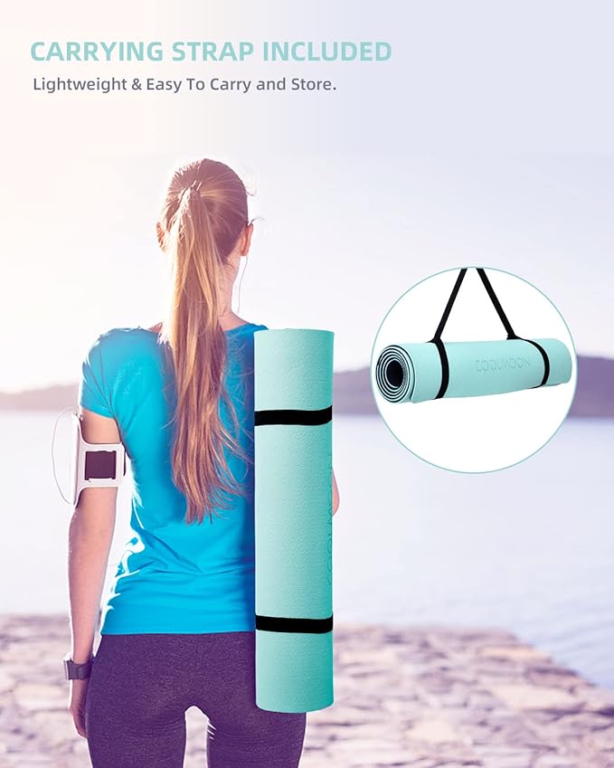 COOLMOON Yoga Mat Non Slip, Anti-Tear 1/4 Thick TPE Yoga Mats for Women and Men, 72"x24" Exercise & Fitness Mat with Carrying Strap, Workout Mats for Yoga, Pilates and Floor Exercise - Bloomnest