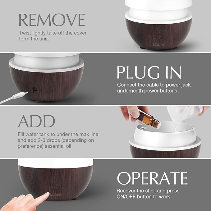 SALKING Essential Oil Diffuser (Set of 2 Dark), 100ml Small Ultrasonic Aromatherapy Diffuser for Essential Oils, Auto Shut-Off, Cool Mist Humidifier with Warm White Light, for Office Home - Bloomnest