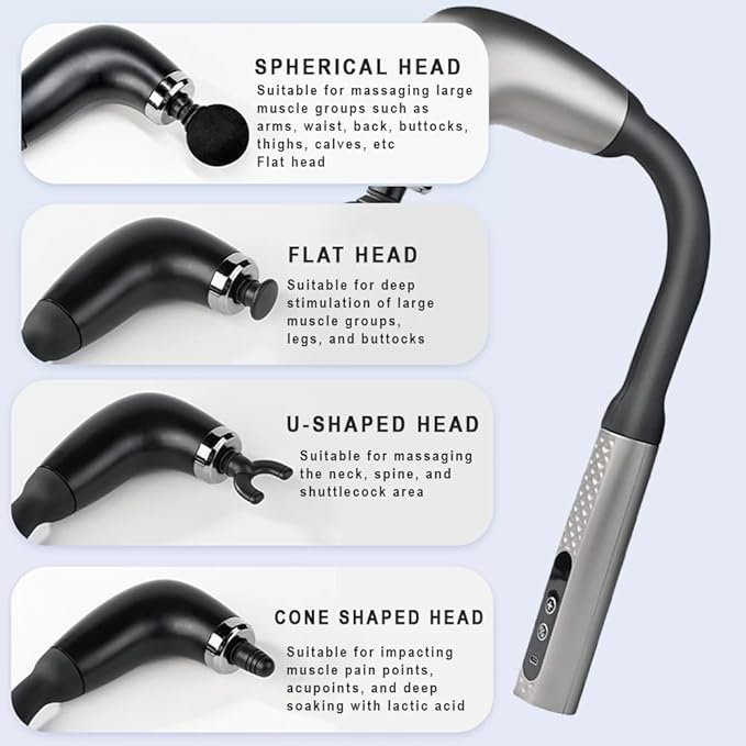 Massage Gun with Upgraded Extension Handle, Back Massager for Pain Relief Deep Tissue, Muscles/Neck/Shoulders/Waist/Legs Massager with 4 Massage Heads & 6 Speed Levels & 3 Massage Modes (Grey) - Bloomnest