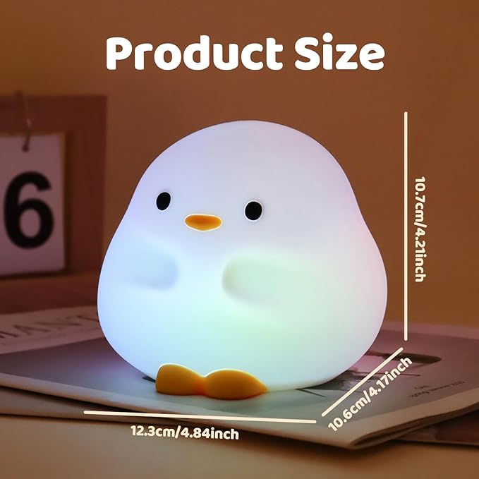 Duck Silicone Night Light for Kids - Color Changing LED Lamp with Soft Touch, USB Rechargeable & Long Battery - Cute Touch Control Duck Light for Kids Room & Birthday Gifts - Bloomnest