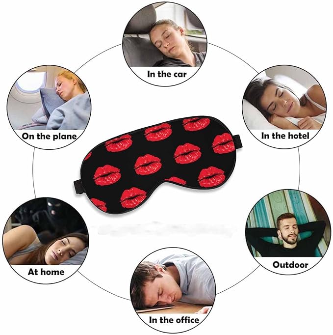 Lips Sleep Eye Mask Kiss Romantic Red Lipstick Love Men Women Sleep Mask with Adjustable Strap Eye Cover Eye Shade for Travel, Nap,Meditation - Bloomnest