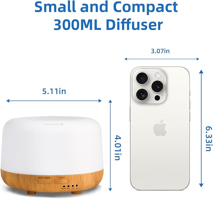 Aromatherapy Essential Oil Home Diffuser with Remote Control, 300ML Large Room Cool Mist Air Humidifier, 8 Hours Quiet Operation, Timer, 7 Colors LED Night Night,Suitable Home,Yoga. - Bloomnest