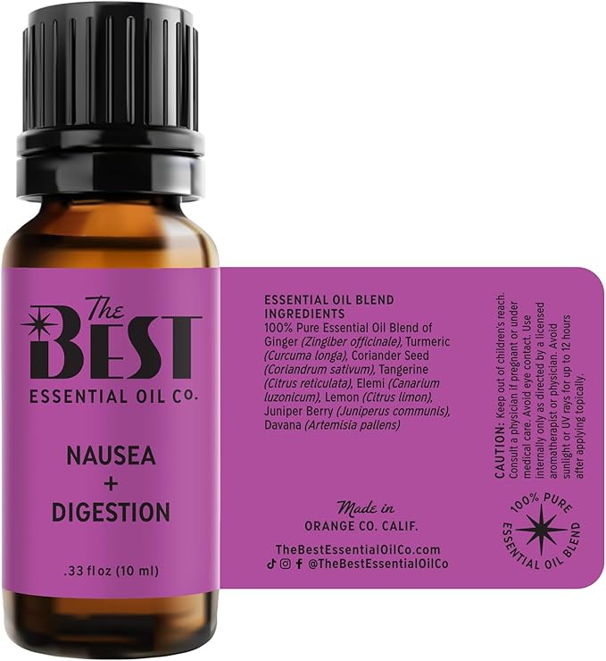 The Best Nausea + Digestion Essential Oil Blend- Premium Grade- 100% Pure & Natural for Aromatherapy, Diffuser, Spa, Massage, Air Freshener- 10 ml (.33 fl oz) - Bloomnest