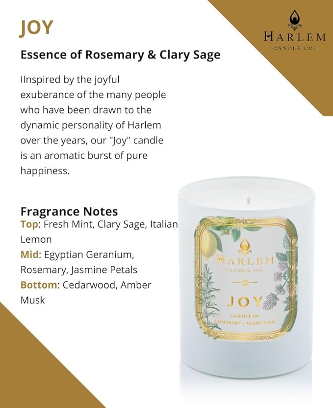 HARLEM CANDLE CO. - Joy - Luxury Scented Soy Candle, 11 oz - 80-Hour Burn Time | Fresh Mint, Italian Lemon, Rosemary, Jasmine Petals, Cedarwood, Amber Musk | Scented Candles for Home - Bloomnest
