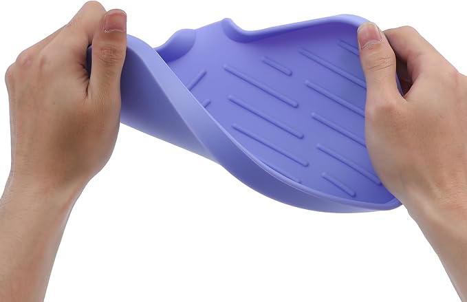 Silicone Bathroom Soap Dishes with Drain Spout-Bathroom and Kitchen Sink Organizer,Sponge Holder,Dish Soap Tray,Perfect for Dispenser,Scrubber,Bottle on Sink or Counter-Light Purple 9.6"×5.3" - Bloomnest