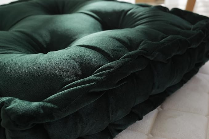 Floor Cushion Pillow, 16.5" Square Floor Cushion Seating for Adults Velvet Thick Meditation Cushion with Handles Decorative Floor Pillow for Yoga Living Room Bedroom Tatami, Dark Green - Bloomnest