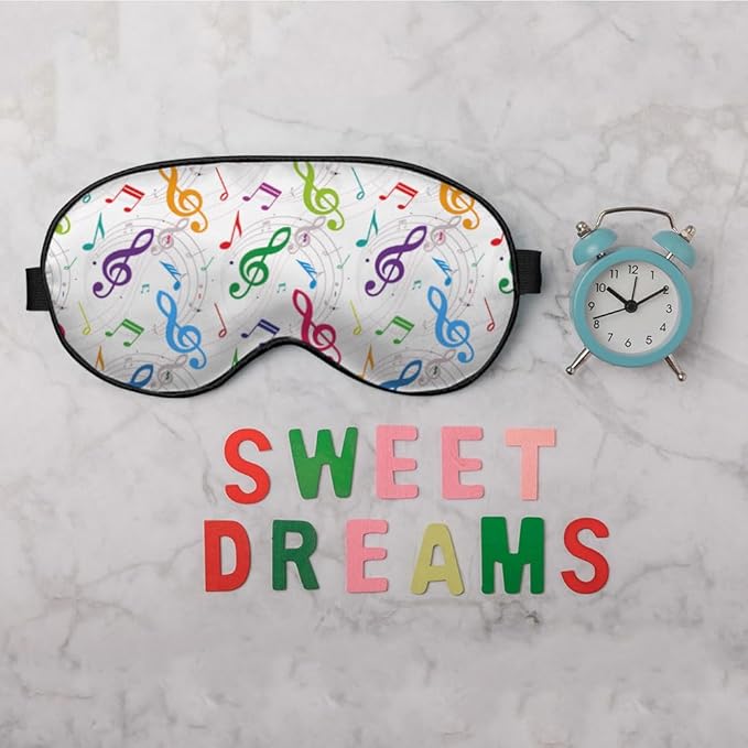 Musical Notes Silk Eye Mask Sleep Mask Colorful Beautiful Twinkling Staffs Eye Mask with Adjustable Strap Lightweight for Women Work Travel Night Sleep - Bloomnest