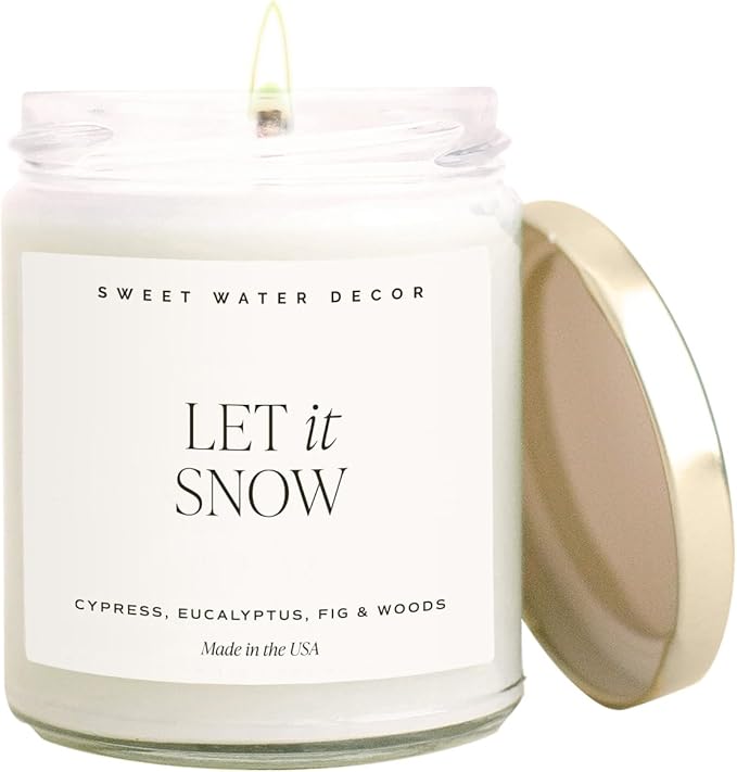 Sweet Water Decor Let it Snow Christmas Scented Candles - Christmas Stocking Stuffers Soy Candles with Cypress Scent - Christmas Candles with 40 Hours Burn Time - 9Oz Gold Lid Clear Jar Wax Candles - Bloomnest