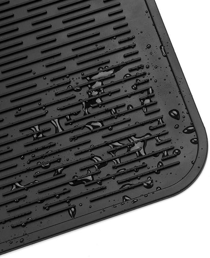 Silicone Dish Drying Mat for Multiple Usage,Easy clean,Eco-friendly,Heat-resistant Silicone Mat for Kitchen Counter or Sink,Refrigerator or Drawer Liner Black XL 18 inches x 16 inches - Bloomnest