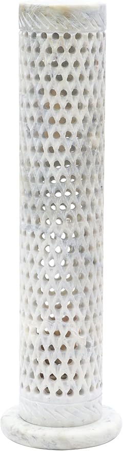 Crocon Handmade Blue Marble Soapstone Incense Stick Round Shape Elephant & Leaf Design Tower Burner | Tea Light Candle Holder | Decorative Home & Kitchen Best Gift Size - (2.7x2.7x10 Inch)