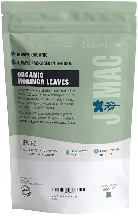 J MAC BOTANICALS Organic Moringa Leaves, malunggay leaf, Whole Green Moringa Oleifera Leaf Tea - Bloomnest