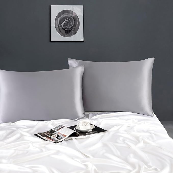 ZIMASILK 100% Pure Mulberry Silk Pillowcase for Hair and Skin Health,Soft and Smooth,Both Sides Premium Grade 6A Silk,600 Thread Count,with Hidden Zipper,1pc (King 20''x36'',Silver Grey) - Bloomnest