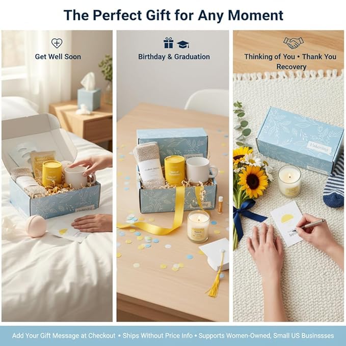 Unboxme Sunshine Care Package for Women, Spa Gift Basket with Tea, Mug, Bath Bomb, Candle, Cozy Socks, Thinking of You, Get Well, Birthday - Bloomnest