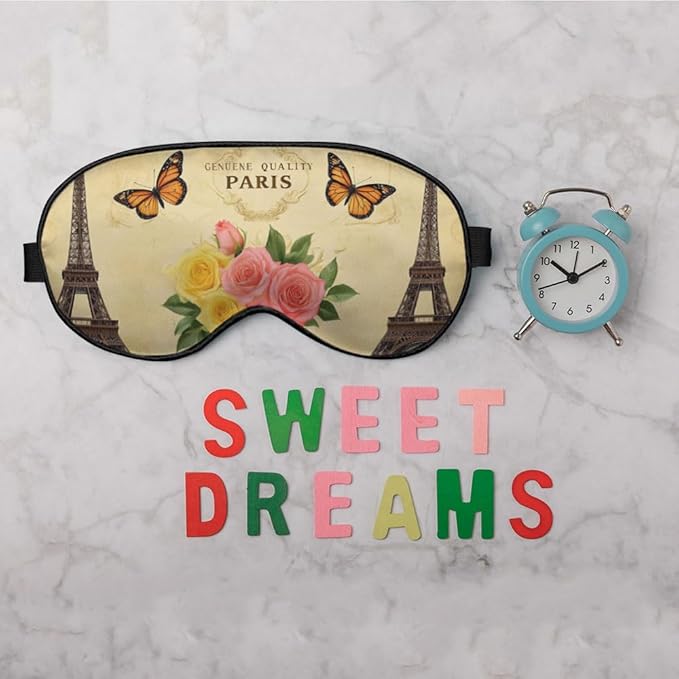 Eiffel Tower Eye Mask Sleeping Mask Vintage Paris Postcard Flower Butterfly Sleep Masks Silky Soft Eye Cover for Women Men Shading Blindfold for Air Travel Sleeping - Bloomnest