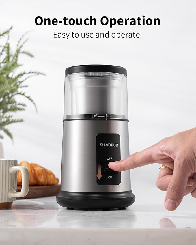 SHARDOR One Touch Coffee Grinder Electric, Spice, Herb, For Coffee Bean Spices and Seeds with 1 Removable Stainless Steel Bowl, Dry Grinder, Silver - Bloomnest