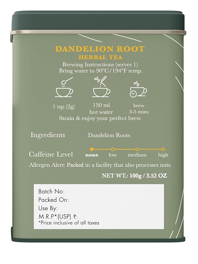 Luxmi Estates - Pure Dandelion Herbal - Organic Dandelion Tea - Loose Leaf - 100g (50 Cups) | With Pure Dandelion Root | Single Ingredient | Great for Detox - Bloomnest