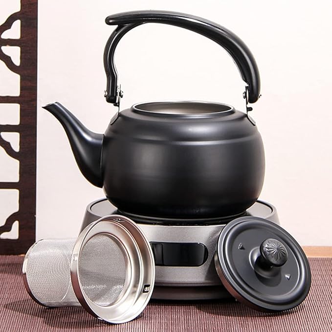 50 oz/1500ml Stainless Steel Steeping Teapot with Infuser for Loose Leaf Tea, Metal Tea Steeper Pot Coffee Water Kettle for Stovetop, Tea Maker for Hotels, Restaurant, Home, Kitchen, Black