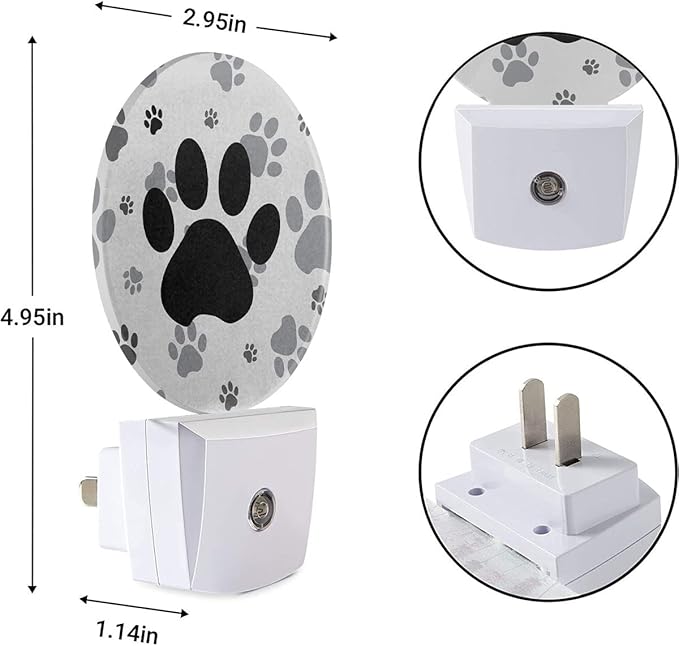 EKOBLA Cute Dog Paw Night Light Black and Gray Paws Night Lights Plug into Wall for Boys Girls, Led Lamp for Stairway/Hallway/Bedroom 0.5W Nightlight Sleep Friendly - Bloomnest