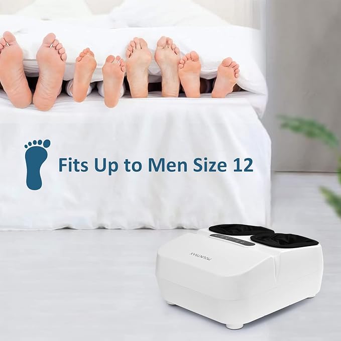 MOUNTRAX Foot Massager Machine with Heat, Foot Massager for Plantar Fasciitis, Neuropathy Pain, Shiatsu Foot Massager with Remote, Fits Feet Up to Men Size 12 (White) - Bloomnest