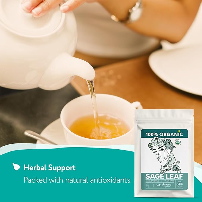 Organic Sage Leaves (4 oz.) - Sage Tea Loose Leaf (Salvia officinalis) โ Edible Grade for Tea, Seasoning & Herbal Uses - Bloomnest