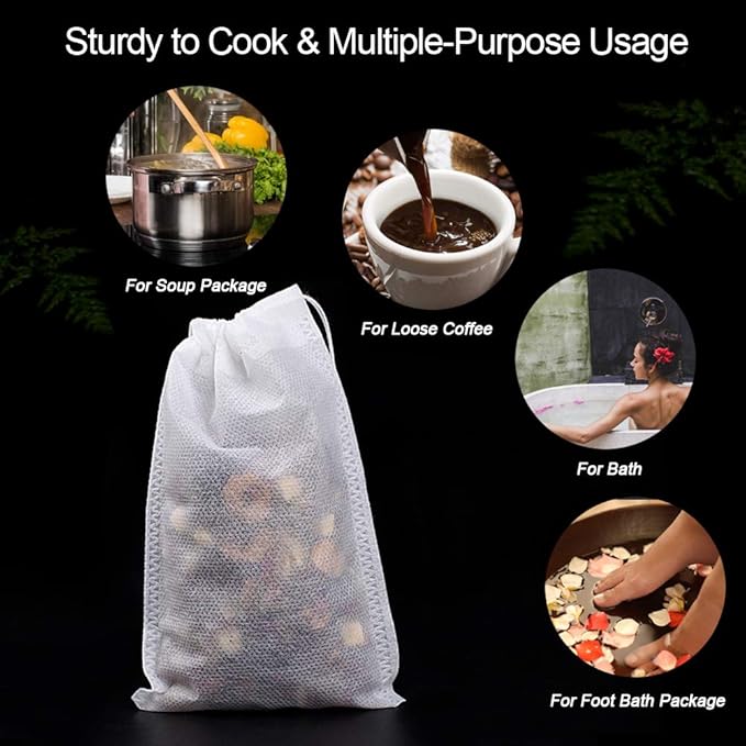 Fenshine 100Pcs Large Tea Bag - Disposable Empty Tea Filter Bags No Mess Mesh Bags with Drawstring for Concentrate/Iced Coffee, Herb, Loose Leaf Tea - Bloomnest