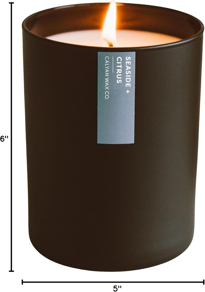 Calyan Wax Co. Seaside & Citrus Scented Candle - 75 Hour Burn - Luxury Non Toxic Soy Wax Candles - Long Lasting Black Tumbler Jar Candle for Home - 10.2oz - Bloomnest