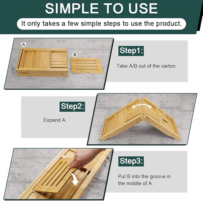 Bamboo Bathtub Tray Expandable Bath Table Tray Bathtub Caddy for Relaxing SPA Bathroom Accessories for House Warming Shower - Bloomnest