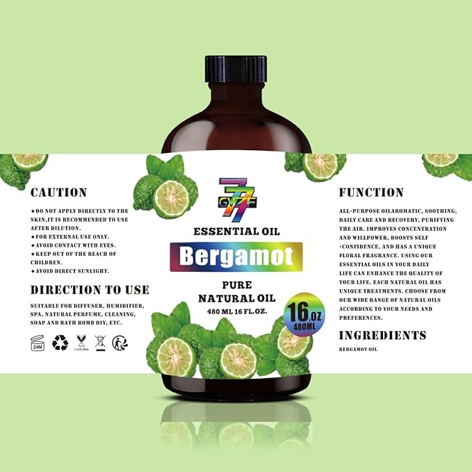 Bergamot Essential Oil(16oz / 480ml) - Bergamot Oils Used in diffusers, humidifiers, Home Baths, Cleaning Products, Yoga, DIY Soaps and DIY Scented Candles - Bloomnest