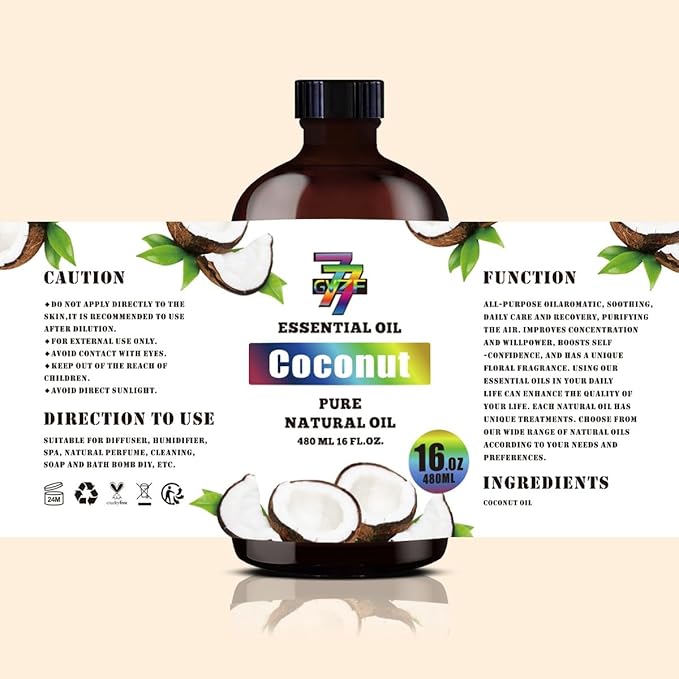 Coconut Essential Oil (16 oz/480 ml) — Coconut Oils for Aromatherapy, diffusers, humidifiers, Home fragrances, DIY Skin Care, Soap Making, DIY Candle, Yoga, and Meditation - Bloomnest