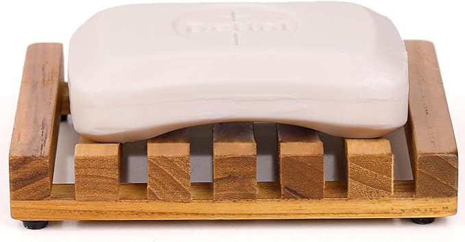 2PCS Slotted Bar Soap Holder Teak Wood by HTB, Kitchen Wooden Sponge Holder, Self Draining Soap Dish for Shower, Sink, Bathroom, Bathtub, RV - Bloomnest