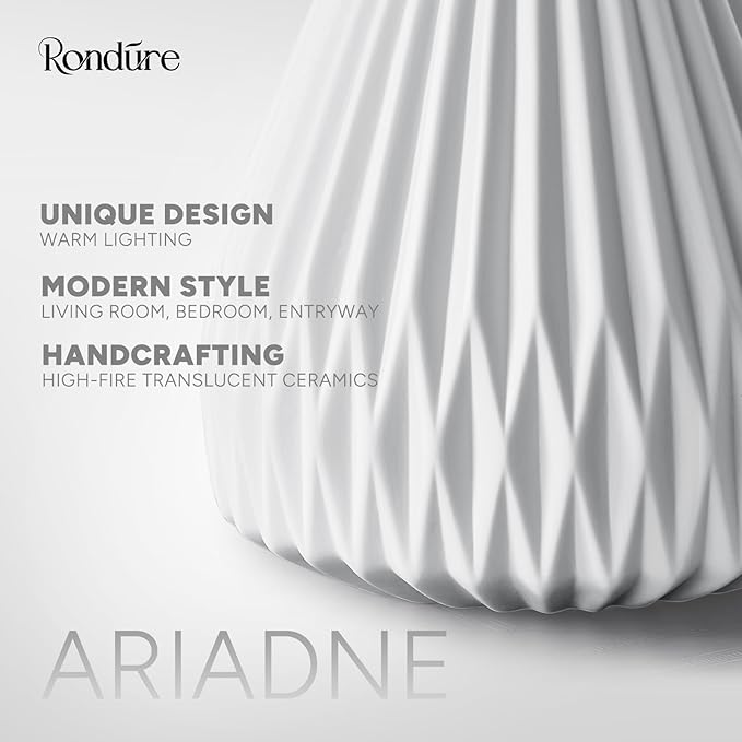 RONDURE 9.1" Modern Ceramic Table Lamp, Modern Bedside Lamps for Bedroom, Living Room and Nightstand, White Translucent Ceramic Shade, Warm Ambient Lighting, Home Decor - Bloomnest