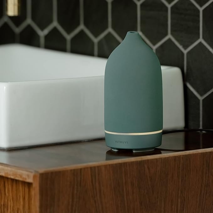 Vitruvi Stone Diffuser, Ceramic Ultrasonic Essential Oil Diffuser for Aromatherapy | Ceramic, Home Decor | Sea, 90ml Capacity - Bloomnest