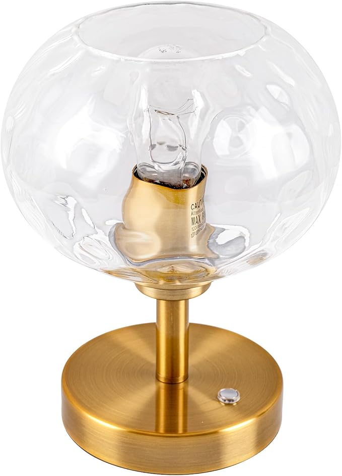 Touch Control Hammered Glass Table Lamp Brass Gold Portable Dimmable Brightness Small Nightstand Light 3-Way Stepless Dimming Bedside Bedroom Living Room (Clear Glass & Gold) - Bloomnest