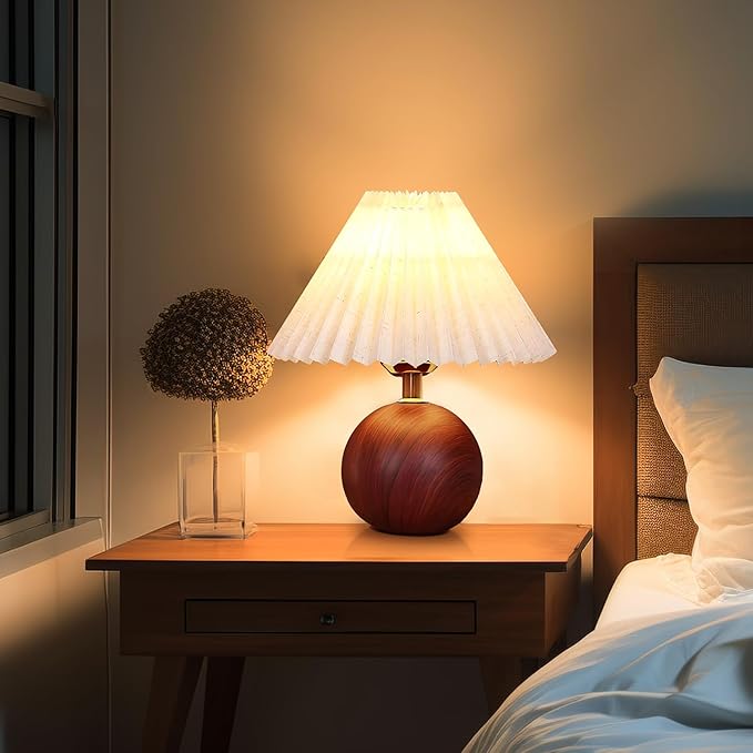 Ceramic Table Lamp for Bedroom, Small Space Pleated Cute Bedside Table Lamp with Switch, Night Light, Decor Desk Lamps for Living Room, Kids Room, Dorm, Office, Nursery with E26 LED Bulb - Bloomnest