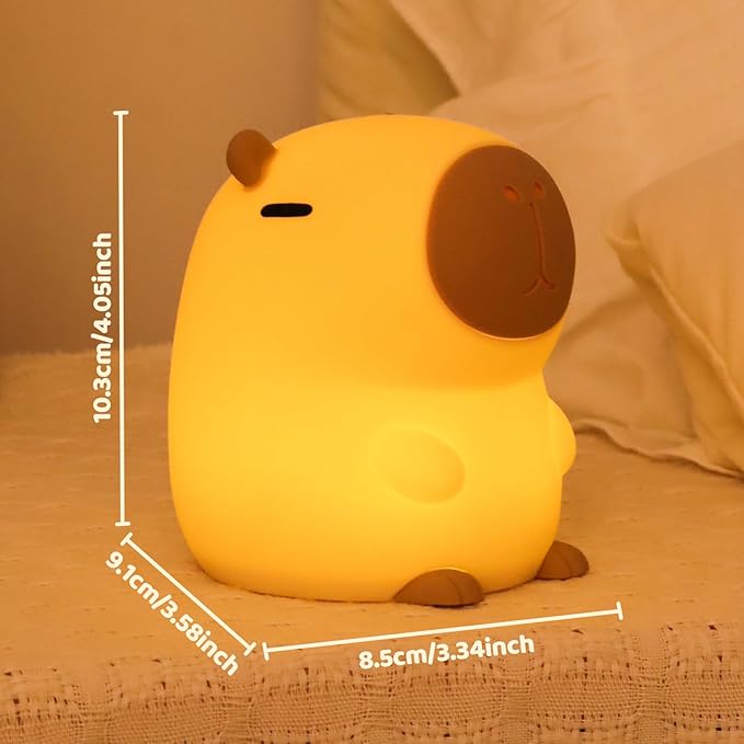 Capybara Night Light for Kids, Squishy Lamp, 1200mAh Long-Lasting Battery, Rechargeable Touch Control, Dimmable with 30-Min Timer, Capybara Gifts for Nursery Halloween Bedroom Decor - Bloomnest