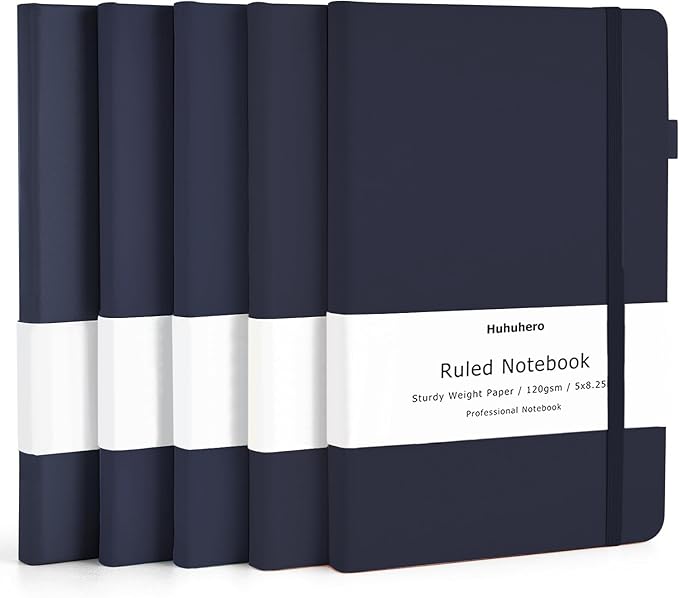 Huhuhero Notebooks Journal, Ruled Notebook, Premium Thick Paper Lined Journal, Black Hardcover Notebook for Office Home School Business Writing Note Taking Journaling, 5"×8.25" (5, Navy Blue) - Bloomnest