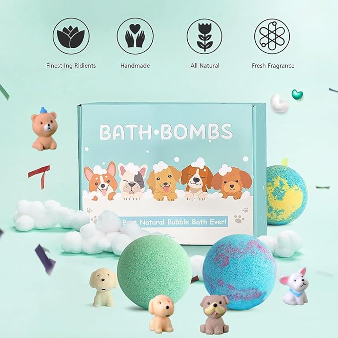 Bath Bombs for Kids with Surprise Inside for Girls Boys Toddlers, 20 Pack Organic Kids Bath Bombs with Puppy Dolls Inside, Kids Safe Handmade Bubble Bath Fizzies, Ideal Birthday Christmas Gift Set - Bloomnest