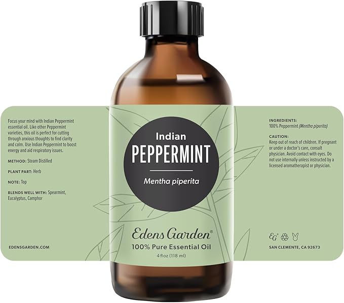 Edens Garden Peppermint-Indian Essential Oil- 100% Pure Premium Grade, Undiluted, Natural, Therapeutic, Aromatherapy, The Best for Diffuser, Face, Candle, Humidifiers 118 ml (4 fl oz) - Bloomnest