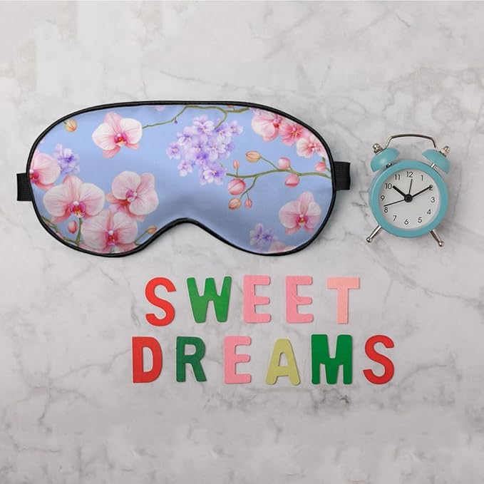 Purple Pink Orchid Flowers Silk Sleep Mask with Adjustable Strap for Travel, Nap, Shift Work, Office - Bloomnest
