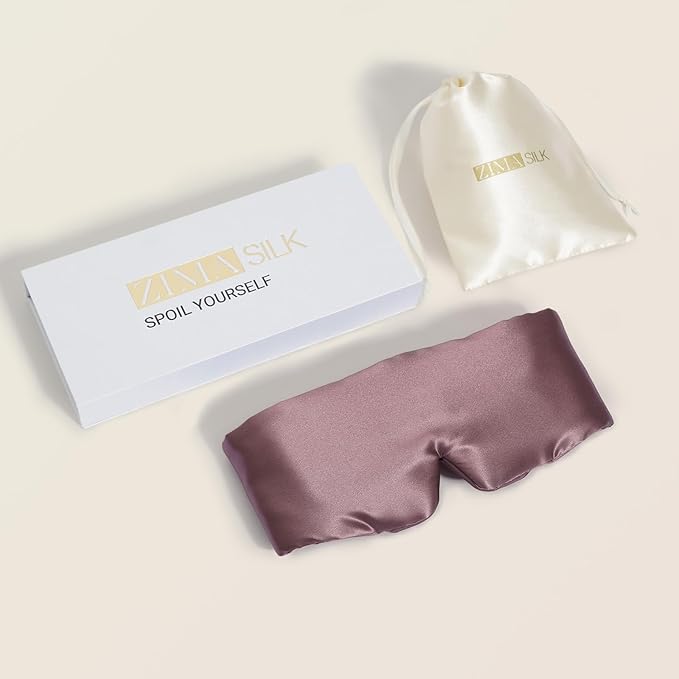 ZIMASILK 100% 22 Momme Mulberry Silk Sleep Mask - Full Silk Filled, Ultra-Soft & Breathable, Face-Hugging Blackout Eye Cover for Sleeping (Gray Purple) - Bloomnest