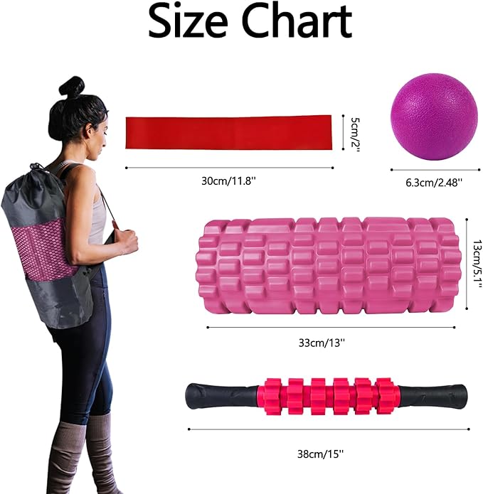 5 in 1 Foam Roller Set, Trigger Point Foam Roller Patented, Massage Stick, Massage Ball, Resistance Band for Deep Muscle Massage Pilates Yoga, Fitness Exercise for Whole Body - Bloomnest