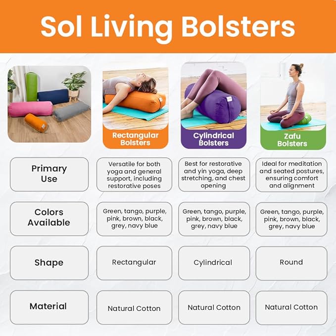 Sol Living Yoga Bolster Pillow Rectangular Meditation Cushion Cotton Meditation Accessories for Restorative Yoga Meditation Pillow Yoga Pillow Firm Body Pillow Bolster Pillow for Legs Removable Cover